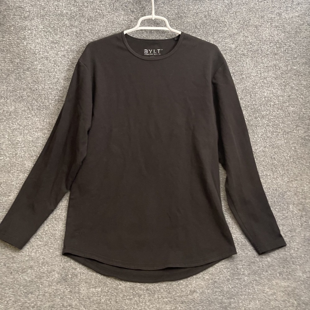 BYLT Thermal Drop Cut Shirt Mens Sz L Waffle Knit Long Sleeve Black